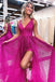 Plunging V-Neck High Split Sequins Sparkly Prom Dress Formal Evening Dress DMP246