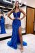 Royal Blue Sparkly Sweetheart Side Split Mermaid Appliques Prom Dress DMP252