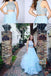 Fashion Two Pieces Light Blue Lace Tulle Ruffles A-line Prom Dress For Teens DM694