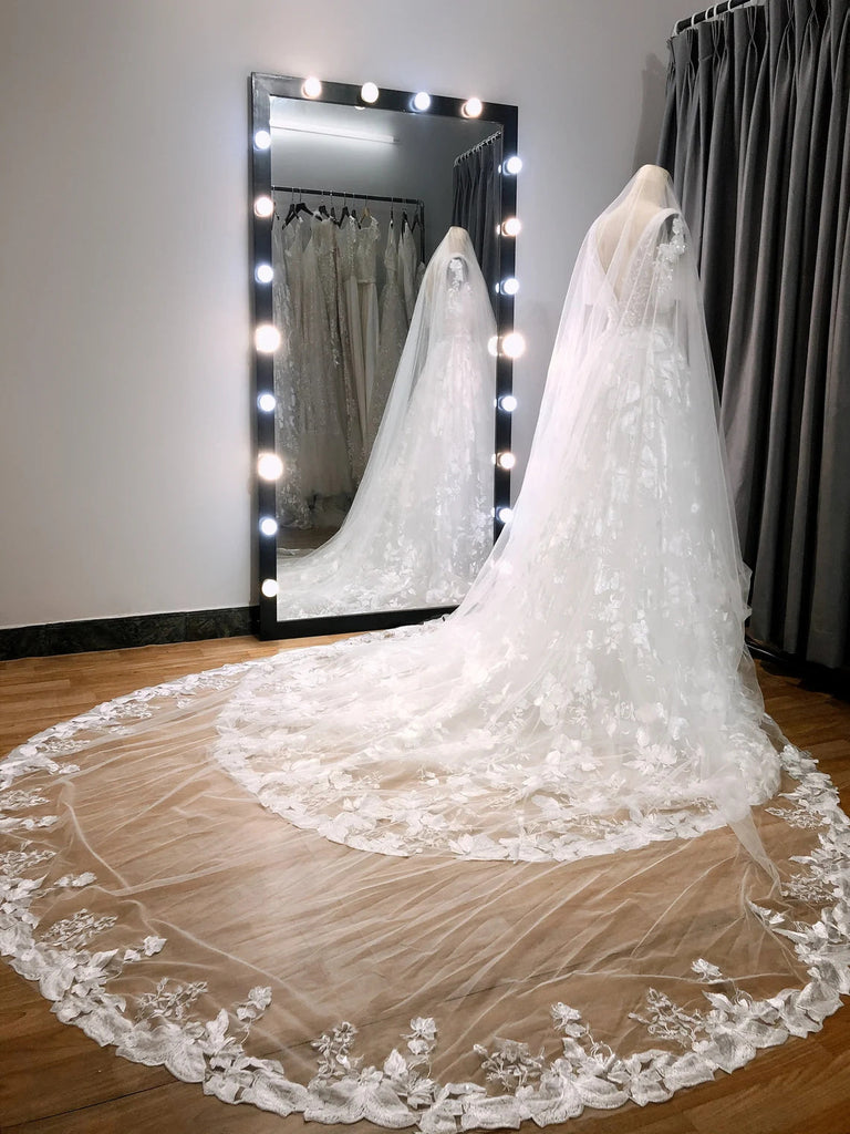 Vintage A Line V Neck Lace Wedding Dress With Flutter Sleeves DM1901