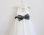 Light Ivory Lace Tulle Long Sleeveless Flower Girl Dress With Dark Grey Sash/Bows DM212