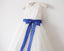 Light Ivory Lace Tulle Flower Girl Dress With Royal Blue Sash/Bows Sleeveless Floor-length DM215