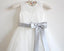 Light Ivory Lace Tulle Sleeveless Long Flower Girl Dress With Silver Sash/Bowss DM214
