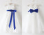 Light Ivory Lace Tulle Flower Girl Dress With Royal Blue Sash/Bows Sleeveless Floor-length DM215