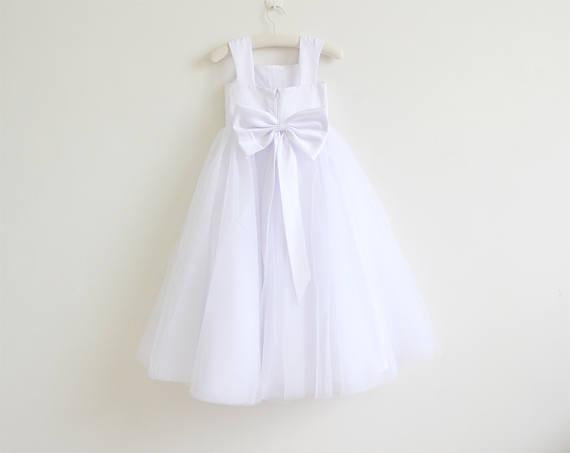 White Tulle Straps Long Simple Baby Girl Dress/Flower Girl Dresses DM208