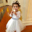 Long Sleeves Light Ivory Lace Tulle Flower Girl Dress With Silver Sash DM206