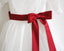 Long Sleeves Ivory Burgundy Sash Bows Lace Tulle Flower Girl Dress DM211