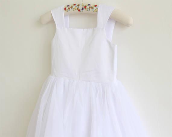 White Tulle Straps Long Simple Baby Girl Dress/Flower Girl Dresses DM208