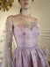 Sparkle Long Sleeve Short Unique Sheer Neck Stars Mini Homecoming Dress DMD50