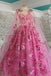 Princess A Line Long Sleeves Floral Tulle Long Prom Dresses Formal Evening Dress DMP186