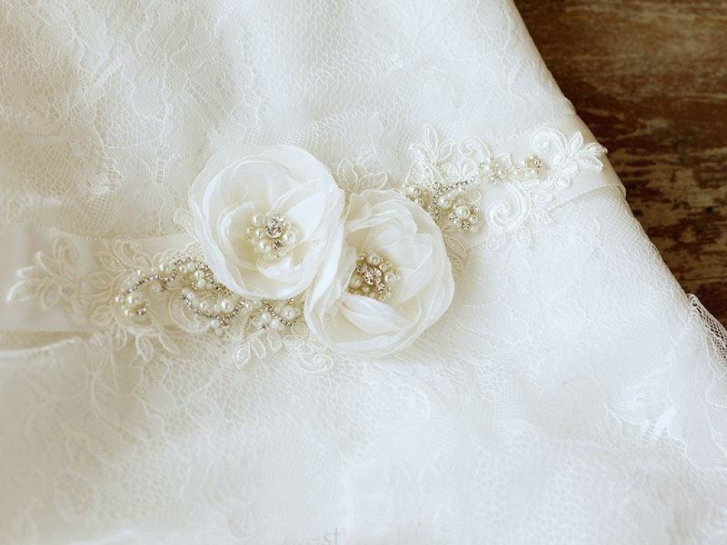 Flower Wedding Belt Lace Applique Floral Bridal Sash with Pearls BS10