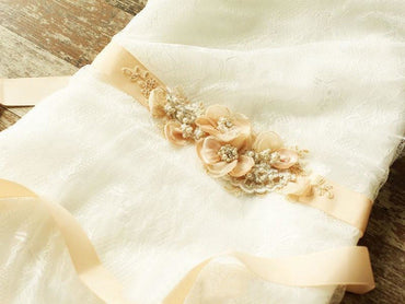 Cute Nude Blush Bridal Sash Floral Lace Rustic Wedding Belt BS16