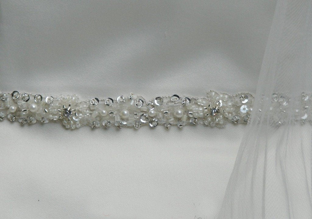 Skinny Beaded Bridal Belt Thin Ribbon Crystal Sash Narrow Rhinestone Trim BS6