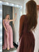 Cheap A-Line V-Neck Sweep Train Pink Prom Dress with Pleats Split DMI92
