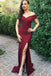 Mermaid Off-the-Shoulder Burgundy Simple Prom Dress with Split DMI93