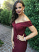 Mermaid Off-the-Shoulder Burgundy Simple Prom Dress with Split DMI93