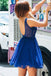 A Line V Neck Tulle Beaded Royal Blue Short Homecoming Dresses DMM71