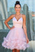 Elegant V Neck Sleeveless A Line Short Pink Homecoming Dresses With Flowers DMHD26