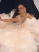 Charming A-Line V-Neck Floor-Length Pink Tulle Prom Dress with Appliques Beading DMI68