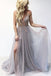 A-Line Spaghetti Straps Deep V Neck Prom Dress with Beading Split DMI69