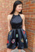 Two Piece Halter Backless  Black Homecoming Dress with Pockets DMM22