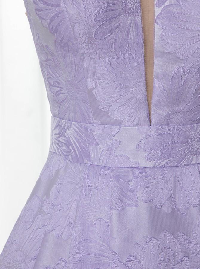 A-Line Floor-Length Lilac Printed Prom Dress, Simple Long Evening Dresses DMJ12