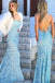 Mermaid Sky Blue Sequins Long Prom Dress Cheap Evening Dresses DMR57