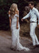 Ivory Lace Sheath Sweetheart Neck Boho Beach Wedding Dresses DMF80