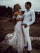 Ivory Lace Sheath Sweetheart Neck Boho Beach Wedding Dresses DMF80