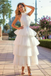Ivory Tulle High Neck A Line Ankle Length Wedding Dress with Tiered Skirt DMW46