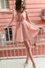 A Line Deep V-neck Pink Short Homecoming Dress With Sequins DMM11
