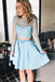 Two Pieces Long Sleeves Sky Blue A Line Short Homecoming Dress DMA94