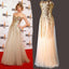 Sweetheart A Line Gold Sequin Tulle Long Sleeveless Prom Dresses DMC3