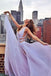 Light Lavender Chiffon Front Split Long Deep V Neck Off Shoulder A Line Sexy Prom Dress DM187