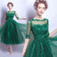 Dark Green Cheap Applique Lace Short Homecoming Dresses With Half Sleeves,Graduation Gowns DMC20