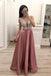 A Line Beading Satin Prom Dresses, V Neck Sleeveless Cheap Prom Dress DMI16