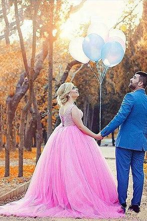 Pink Tulle Sweetheart Beading Sleeveless Ball Gown Long Plus Size Prom Dress DM665