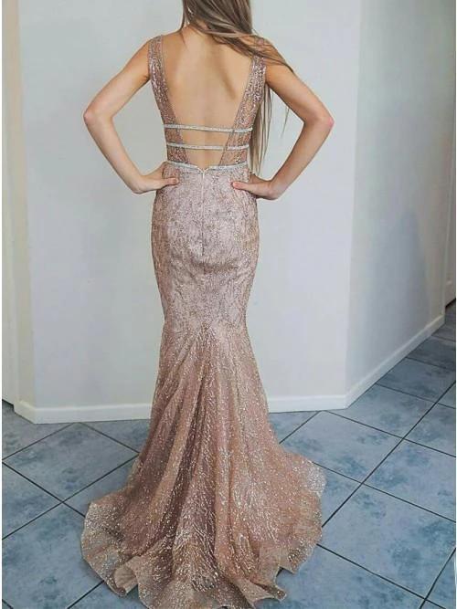Spaghetti Straps Mermaid Ivory Lace Long Cheap Prom Dresses DMN11