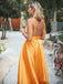 Orange Spaghetti-Straps Elegant V-Neck Backless Sleeveless Prom Dresses DMN7