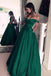 A Line Off The Shoulder Simple Green Long Cheap Prom Dresses With Pockets DMH21