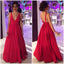 stunning Long Satin Red Prom Gowns,Sexy Backless Evening Party Dresses DM123