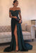 A Line Prom Dress,Navy Green Prom Dresses,Chiffon Prom Dress,High Split Prom Dresses,Side Slit Party Dress,Lace Top Party Gown,Sexy Prom Dresses