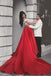 White Lace Crop Top Red Satin Two Piece A Line Prom Dresses DM817