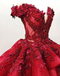 Charming Red Ball Appliques Gown Prom Dress With Beads, Quinceanera Dresses DMF37