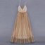 Charming A Line V Neck Spaghetti Straps Sequin Long Prom Dress DME44