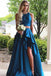 Two Pieces A-line Blue Sleeveless Slit Long Prom Dress,Woman Evening Dress DM690