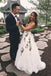 A Line V Neck Flower Appliques Prom Dresses, Long Evening Dresses DMG76