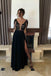 A-line Black Long Sleeve Chiffon Split Lace Prom Dress,stunning Sexy Long Evening Dresses DM149