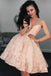 A-Line Sweetheart Pink Lace Short Homecoming Dress with Beading DMB32