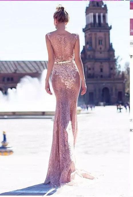 Mermaid Lace Long Prom Dresses, Elegant Bateau Evening Dress DMG23